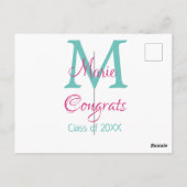 Gefeliciteerd afgestudeerd naam monogram groen roz briefkaart (Achterkant)