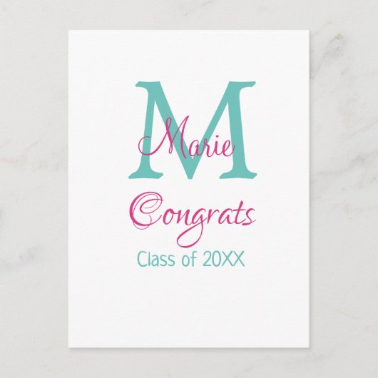 Gefeliciteerd afgestudeerd naam monogram groen roz briefkaart (Voorkant)