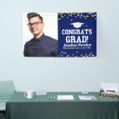 Gefeliciteerd Afgestudeerd Navy Blauwe Afstudeerfe Spandoek (Beurs)