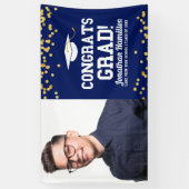 Gefeliciteerd Afgestudeerd Navy Blauwe Afstudeerfe Spandoek (Verticaal)