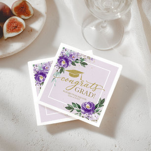 Gefeliciteerd Afgestudeerd Paarse Lavendel Bloemst Servet