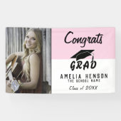 Gefeliciteerd afgestudeerd roze foto afstudeerfees spandoek (Horizontaal)