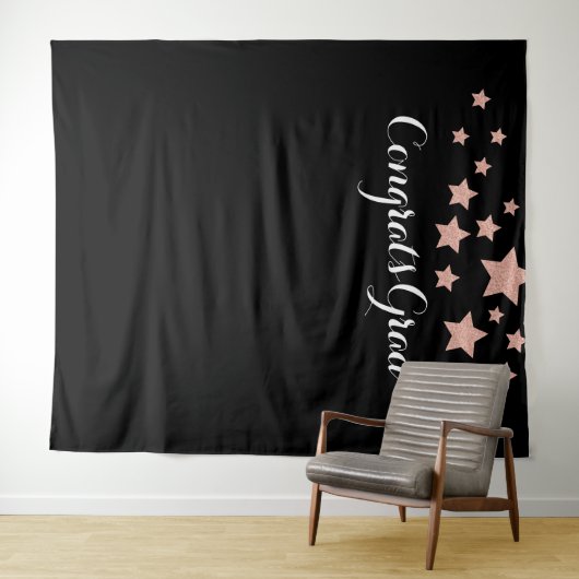 Gefeliciteerd afgestudeerd Roze Goud Glitter Sterr Wandkleed (In Situ (horizontaal))