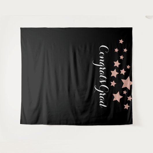 Gefeliciteerd afgestudeerd Roze Goud Glitter Sterr Wandkleed (Voorkant (horizontaal))