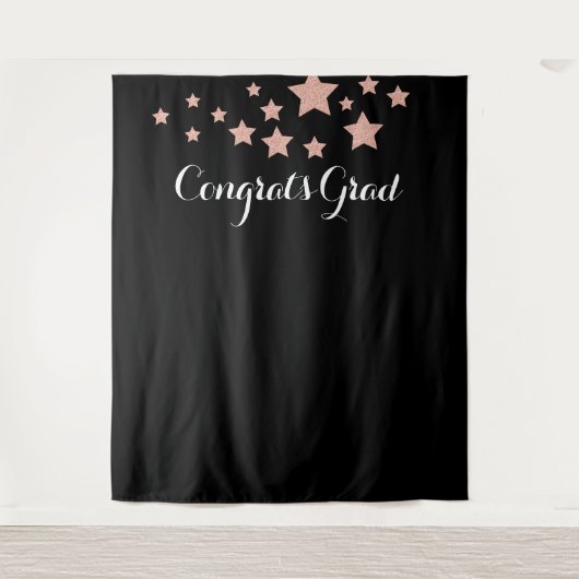 Gefeliciteerd afgestudeerd Roze Goud Glitter Sterr Wandkleed (Voorkant)