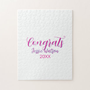 Gefeliciteerd afgestudeerd roze paarse naam jaar 2 legpuzzel