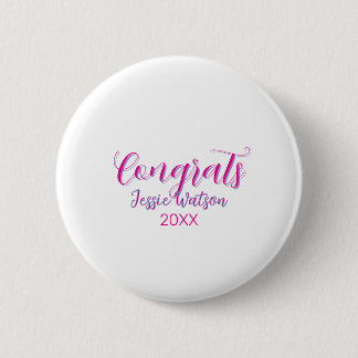 Gefeliciteerd afgestudeerd roze paarse naam jaar 2 ronde button 5,7 cm