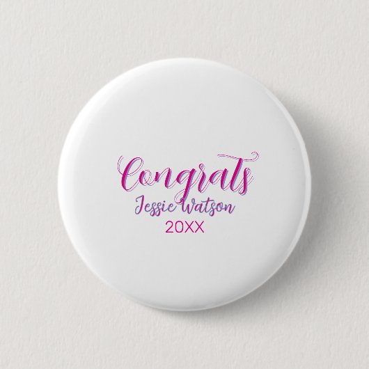 Gefeliciteerd afgestudeerd roze paarse naam jaar 2 ronde button 5,7 cm (Voorkant)