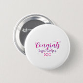 Gefeliciteerd afgestudeerd roze paarse naam jaar 2 ronde button 5,7 cm (Voorkant /achterkant)