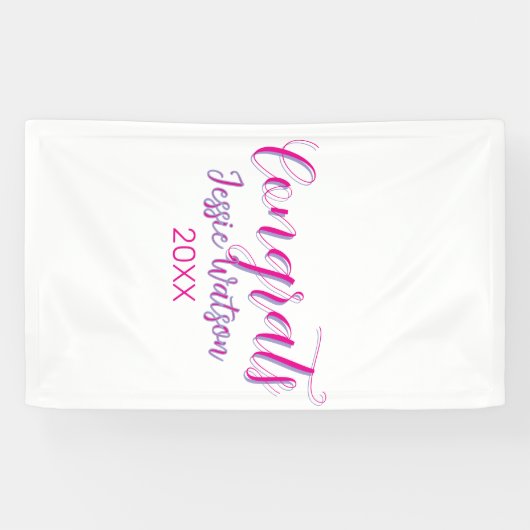 Gefeliciteerd afgestudeerd roze paarse naam jaar 2 spandoek (Horizontaal)