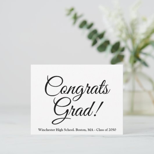 Gefeliciteerd afgestudeerd wit zwart aangepaste sc briefkaart (Staand voorkant)