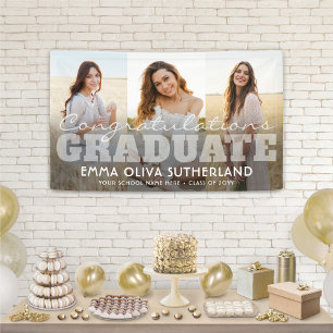 Gefeliciteerd Afgestudeerde 3 Foto Modern Overlay Spandoek