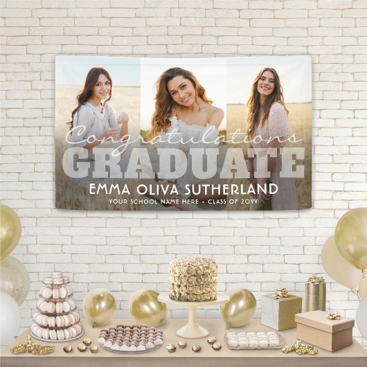 Gefeliciteerd Afgestudeerde 3 Foto Modern Overlay Spandoek