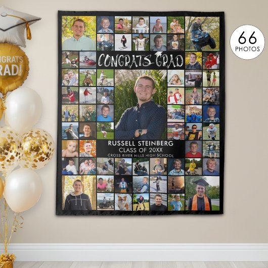 Gefeliciteerd Afgestudeerde 66 Foto Collage Aangep Wandkleed