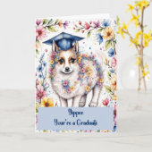 Gefeliciteerd afgestudeerde 8e klas met hond kaart (Gele Bloem)