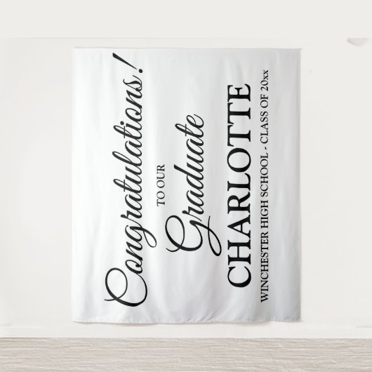 Gefeliciteerd afgestudeerde aangepaste zwarte scri wandkleed (Voorkant)