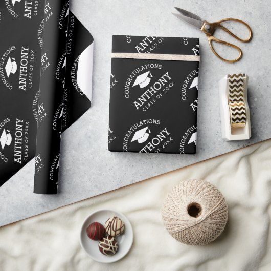 Gefeliciteerd Afgestudeerde Afstudeerhoed zwarte Cadeaupapier (Crafts)