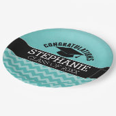 Gefeliciteerd Afgestudeerde - Aqua Zwarte Afstuder Papieren Bordje (Gekanteld)