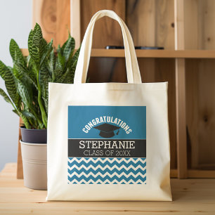 Gefeliciteerd Afgestudeerde - Blauwe Zwarte Afstud Tote Bag