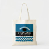 Gefeliciteerd Afgestudeerde - Blauwe Zwarte Afstud Tote Bag (Voorkant)