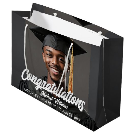 Gefeliciteerd Afgestudeerde Foto Afstuderen Groot Cadeauzakje (Voorkant Gekanteld)