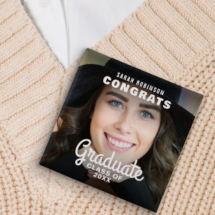 Gefeliciteerd Afgestudeerde   Foto Afstuderen Vierkante Button 5,1 Cm