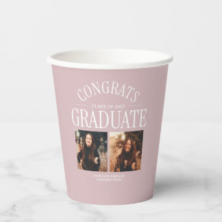 Gefeliciteerd Afgestudeerde Foto Modern Roze Papieren Bekers