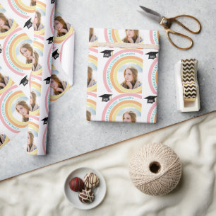 Gefeliciteerd Afgestudeerde Geometrische Foto Past Cadeaupapier