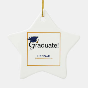 Gefeliciteerd Afgestudeerde, Hoed, Kwast, Blauw, G Keramisch Ornament