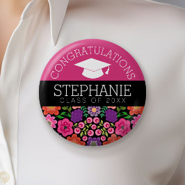 Gefeliciteerd Afgestudeerde Meisjesachtige Bloemen Ronde Button 5,7 Cm