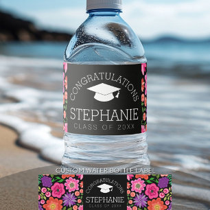 Gefeliciteerd Afgestudeerde Meisjesachtige Bloemen Waterfles Etiket