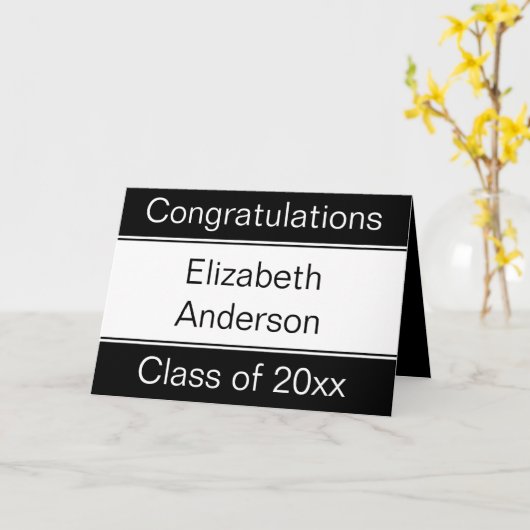 Gefeliciteerd Afgestudeerde Naam Zwart & Wit Afstu Kaart (Gele Bloem)