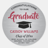 Gefeliciteerd Afgestudeerde Rood en Grijs Afstuder Ronde Sticker (Voorkant)