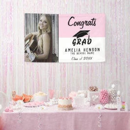 Gefeliciteerd Afgestudeerde Roze Foto Afstudeerfee Spandoek