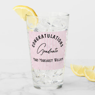 Gefeliciteerd Afgestudeerde Roze Streep 16oz Glas