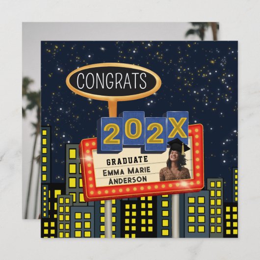 Gefeliciteerd Afgestudeerde Stadssilhouet Foto Bil Aankondiging (Voorkant / Achterkant)