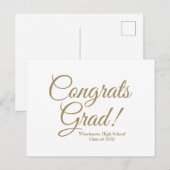 Gefeliciteerd afgestudeerde wit goud aangepaste sc briefkaart (Voorkant / Achterkant)