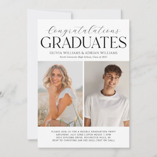 Gefeliciteerd Afgestudeerden Dubbel Afstudeerfeest Kaart (Voorkant)