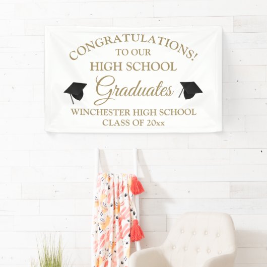 Gefeliciteerd afgestudeerden gouden aangepaste afs spandoek (Insitu)