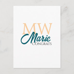 Gefeliciteerd afstudeer monogram oranje blauw 20XX Briefkaart