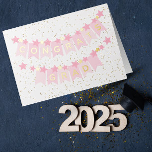 Gefeliciteerd Afstudeer Roze Banner Foliekaart Folie Wenskaart