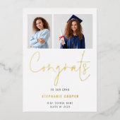 Gefeliciteerd Afstudeerbericht 2 Foto's Goud Echt Folie Uitnodiging (Voorkant)