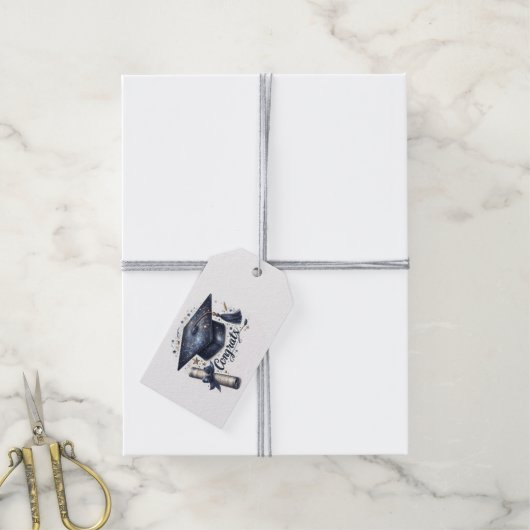 Gefeliciteerd, afstudeercap en diploma Afstuderen Cadeaulabel (Met Touw)