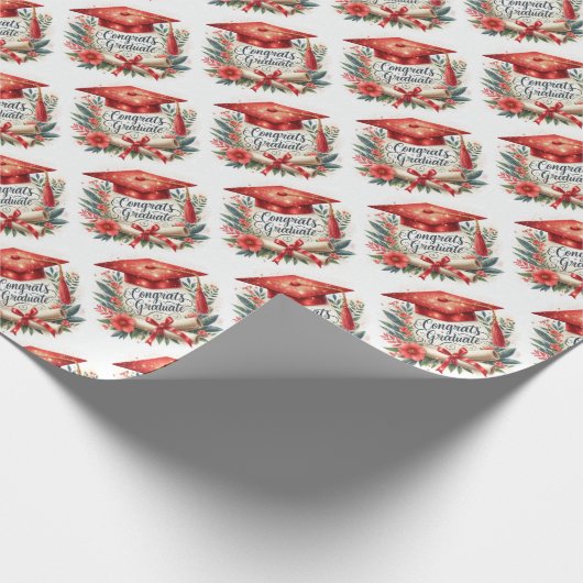 Gefeliciteerd, afstudeercap en diploma Afstuderen Cadeaupapier (Hoek)