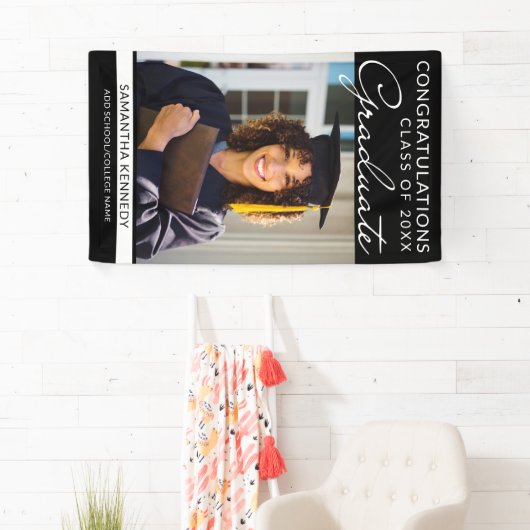 Gefeliciteerd Afstudeerder 1 Foto Zwart Verticaal  Spandoek (Insitu)