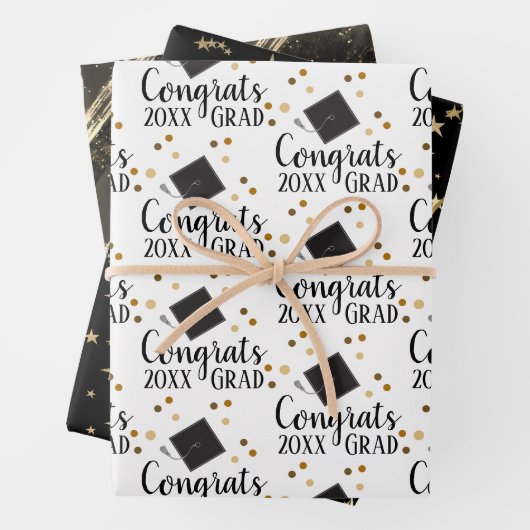 Gefeliciteerd Afstudeerder 2024 Zwart en Gouden Ve Inpakpapier Vel (In situ)