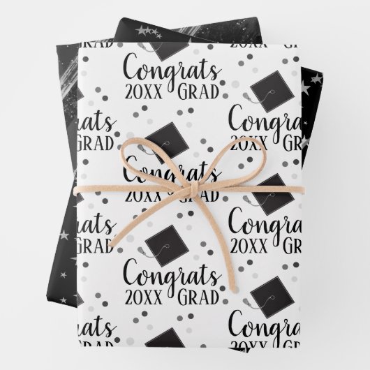 Gefeliciteerd Afstudeerder 2024 Zwart en Zilver Wr Inpakpapier Vel (In situ)