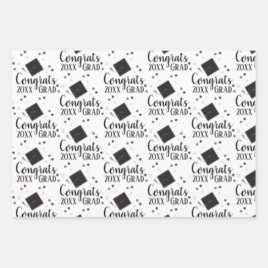 Gefeliciteerd Afstudeerder 2024 Zwart en Zilver Wr Inpakpapier Vel (Voorkant)