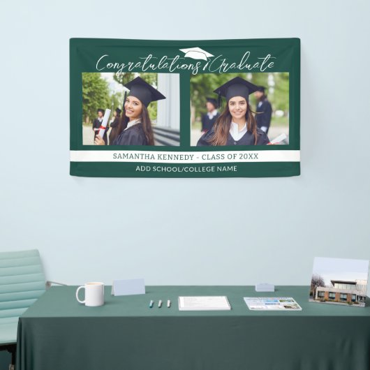 Gefeliciteerd Afstudeerder 2025 Groen en Wit Foto Spandoek (Beurs)