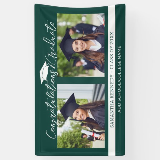 Gefeliciteerd Afstudeerder 2025 Groen en Wit Foto Spandoek (Verticaal)